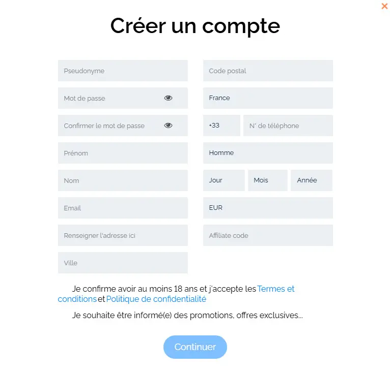 Processus d'inscription True Flip Casino